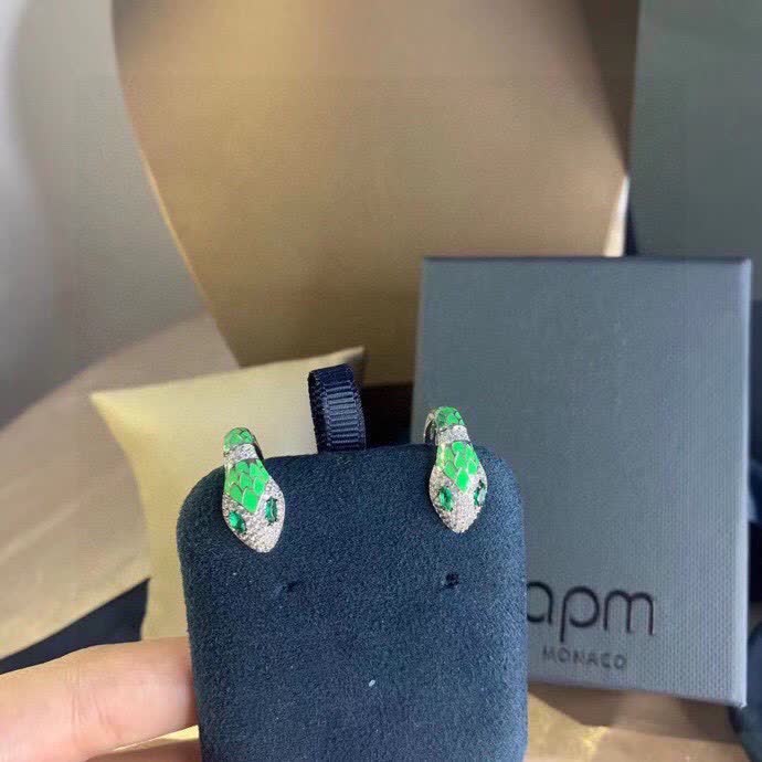 APM Monaco Emerald Serpent Hoop Earrings